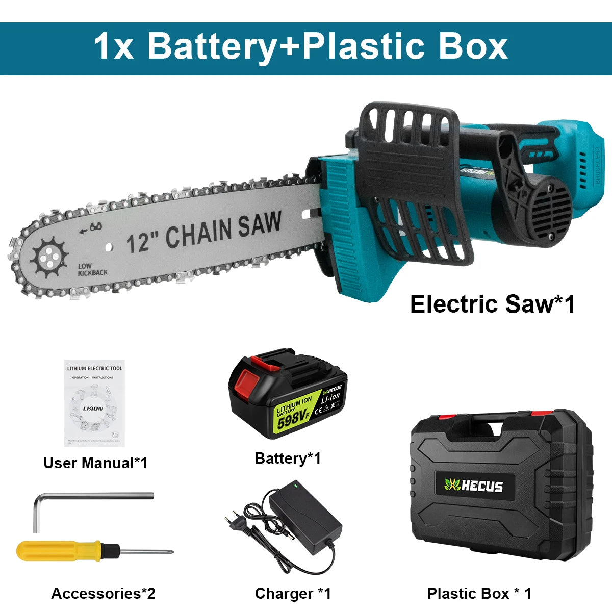 Makita Compatible 18V Gisam 12 Inch Brushless Electric Chain Saw With Oiler Cordless Handheld Chainsaw Graden Pruning Saw Power Tools for Makita 18V Battery