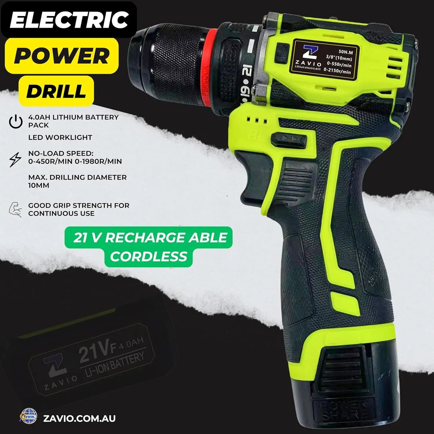 21V Cordless Brushless Power Drill with battery and charger kit in case – 75N.M Torque, 4.0Ah Battery, 2-Speed Variable, Work Light, Metal Chuck for Home DIY & Pro Use