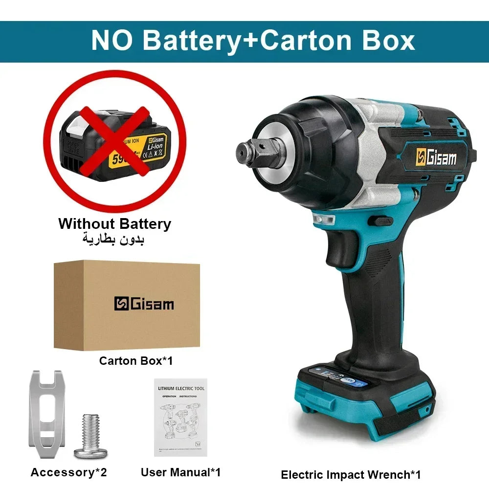 Makita 18V compatible Gisam 1800N.M Torque Brushless Electric Impact Wrench 1/2 inch Screwdriver Cordless Wrench Power Tool For Makita 18V Battery pin