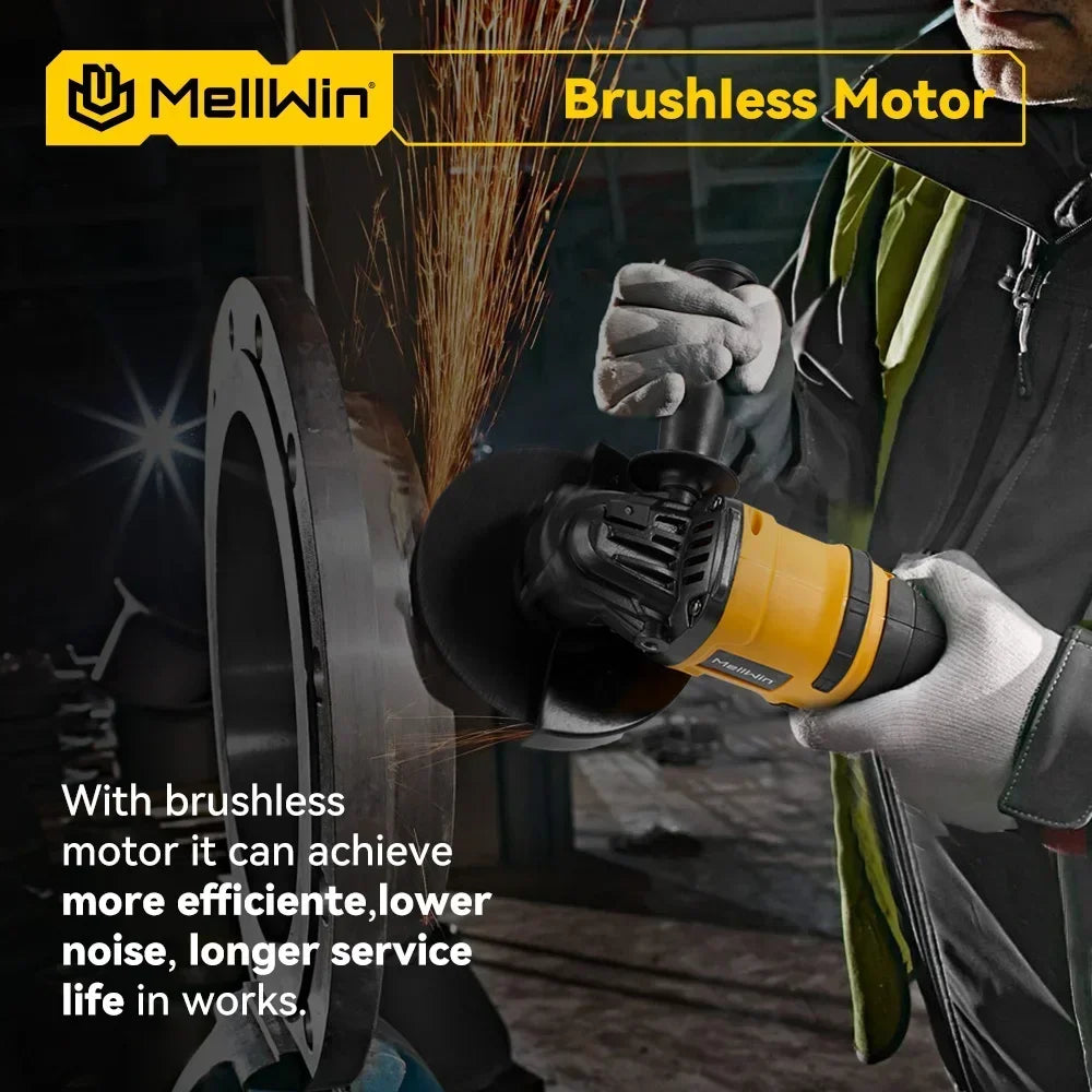 Makita Compatible 18V MELLWIN 125MM Brushless Electric Angle Grinder M14 Cordless Metal Wood Grinding Polishing Cutting Tool For Makita 18VBattery Pin