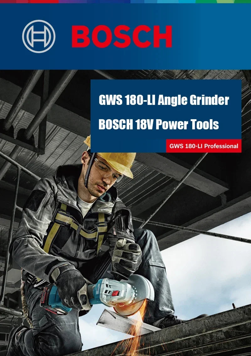 BOSCH GWS 180-LI 18V Grinding Cordless Angle Grinder Brushless Motor 100MM Rechargeable Portable Cutting Machine Polisher GWS180