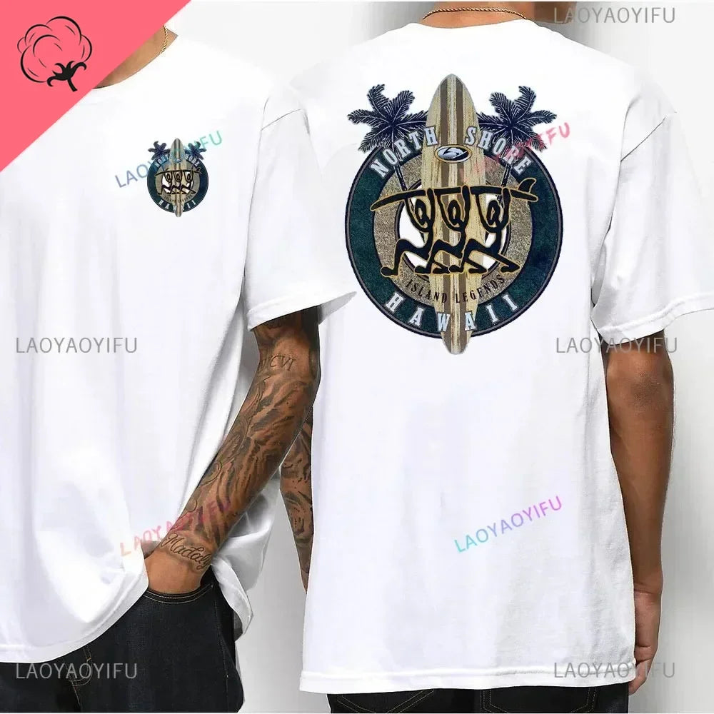 Hawaiian Traditions North Shore JV Printed Hawaii Surfing Men Women White High Qulaty Cotton T-shirt Comfortable Beach-style Surf Tee Tops