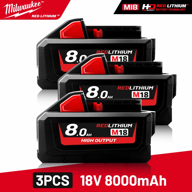 Milwaukee Original M18 8.0Ah 18V M18HB8 XC HD lithium battery- 1pk, 2pk and 3pk with charger options