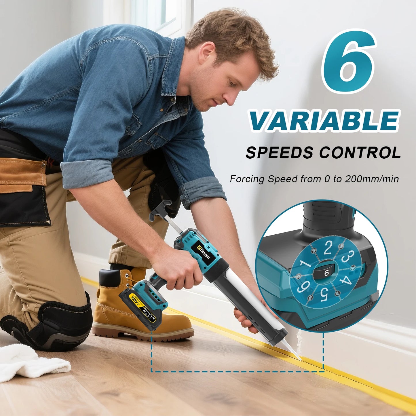 Makita Compatible 18V Gisam 400KG Cordless Electric Caulking Gun 6Gears Glass Glue Gun Adhesive Glue Sealant Power Tool For Makita 18V Battery Pin