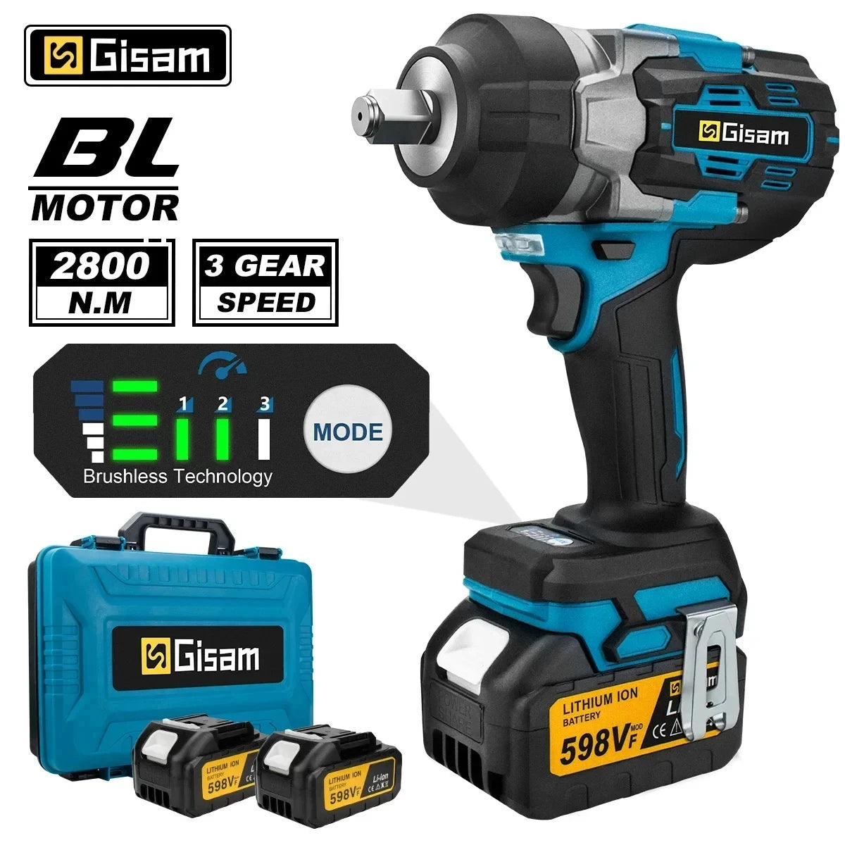 Makita compatible 18V JV Gisam 2800N.M Brushless Electric Wrench 1/2 Inch Cordless Impact Wrench Electirc Screwdriver Drill For Makita 18V Battery Pin