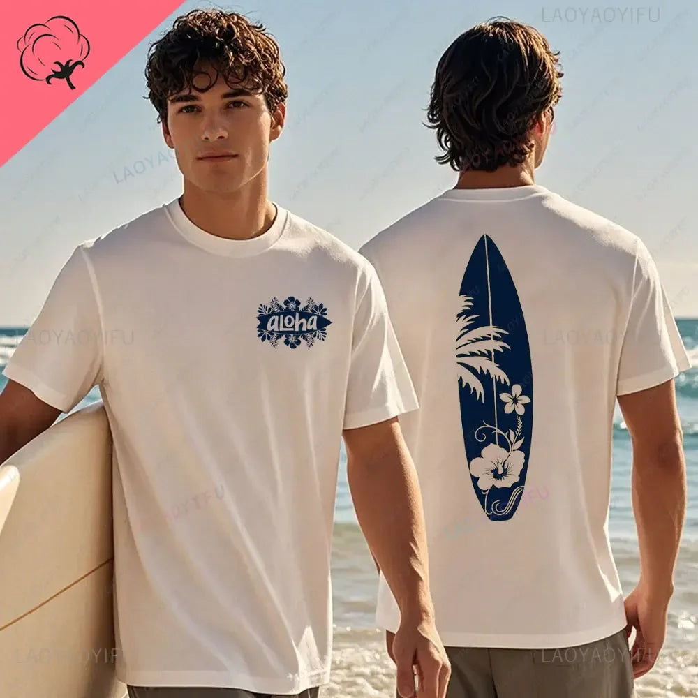 Hawaiian Traditions North Shore JV Printed Hawaii Surfing Men Women White High Qulaty Cotton T-shirt Comfortable Beach-style Surf Tee Tops