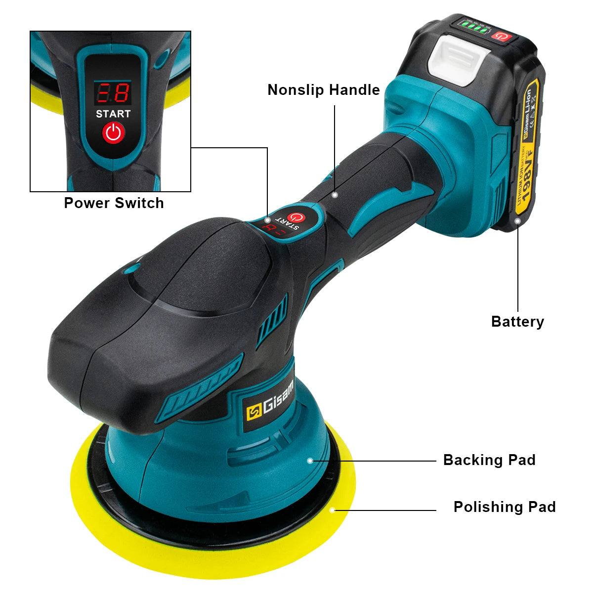 Makita Compatible 18V Gisam Cordless Car Polisher 8 Gears Digital Display Electric Polisher Auto Car Polishing Waxing Machine For Makita 18V Battery