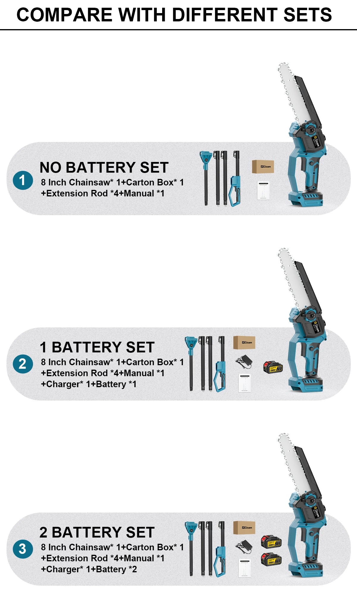 Makita 18V compatible Gisam 8Inch Brushless Telescoping Pole Electric Chainsaw High Branch Saw Garden Pruning Power Tool For Makita 18V Battery Pin
