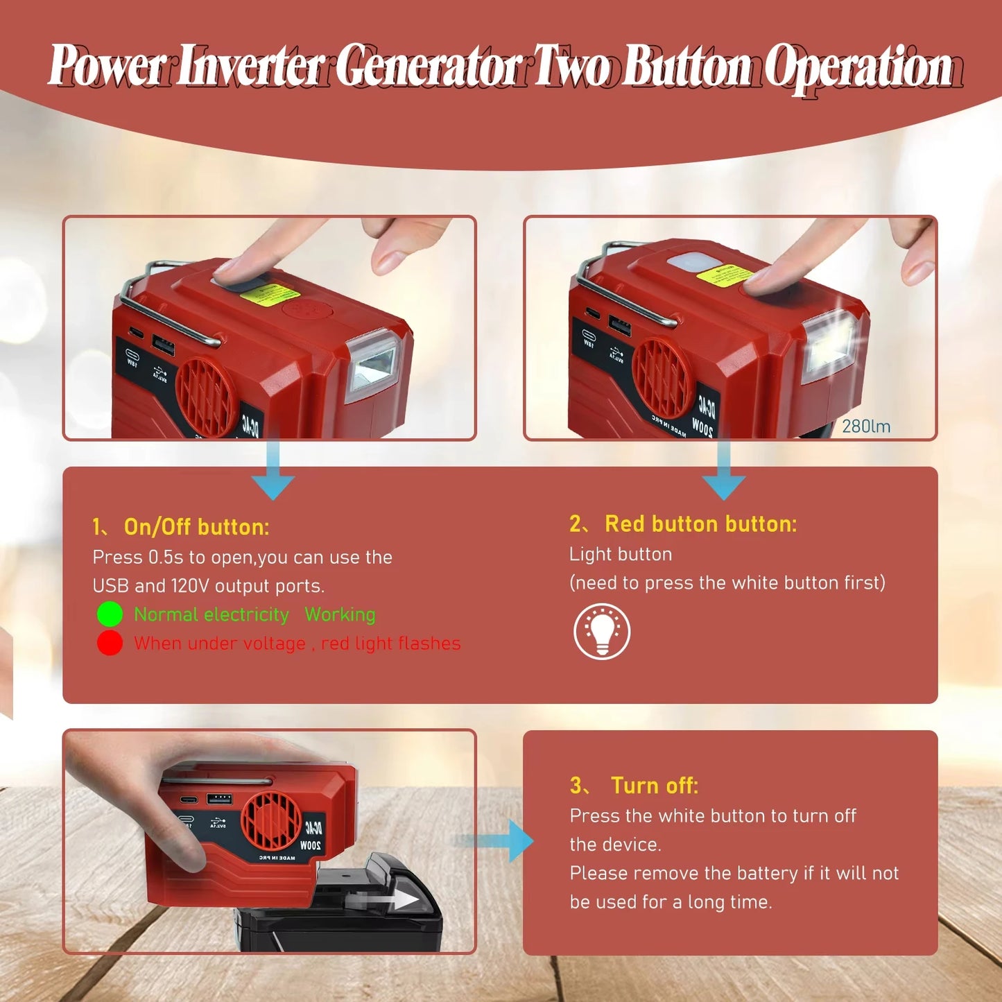 Milwaukee Compatible 18V JV 350W Power Supply Inverter For Milwaukee M18 18V Battery 4-Port to AC 110-120V/220-230V 300LM LED Light 4 USB Output for Outdoor