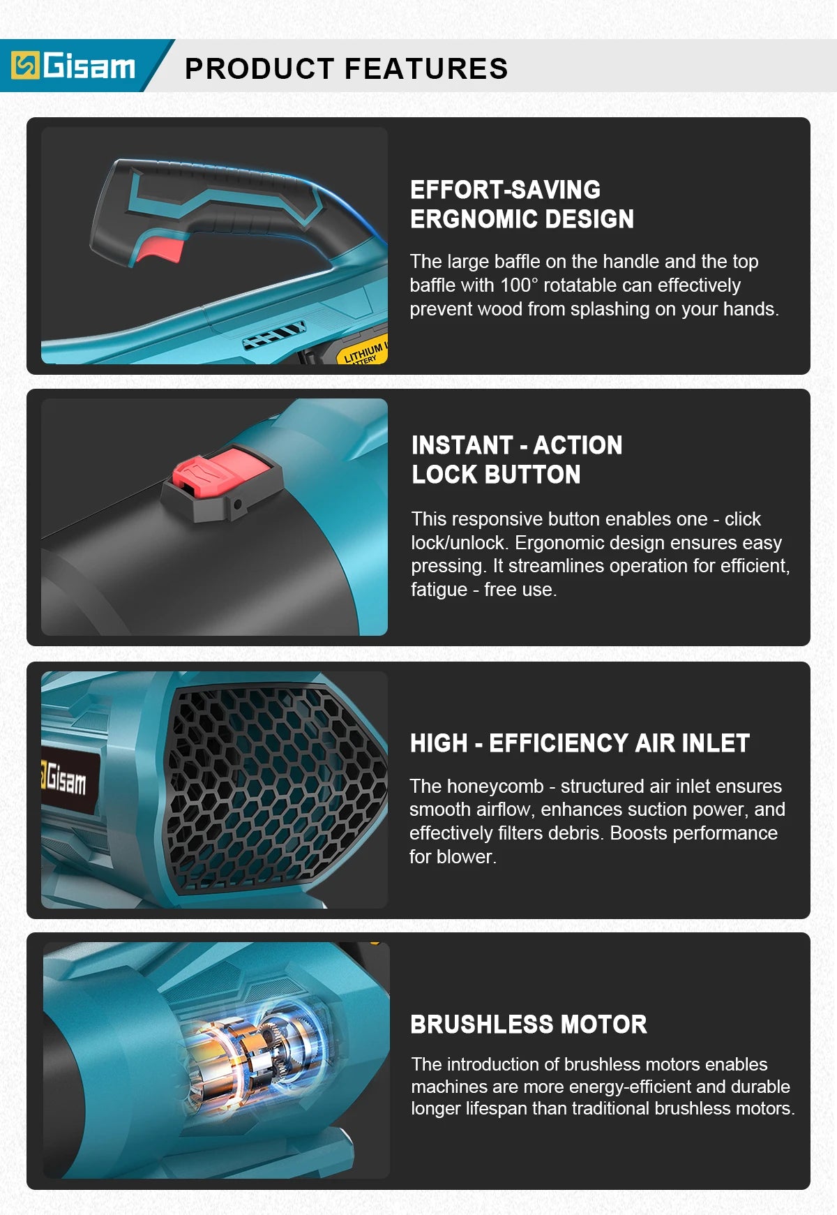 Makita Compatible 18V Gisam 2000W Brushless Electric Air Blower Cordless Leaf Blower Leaves Snow Dust Cleaning Tool Fit For Makita 18V Battery Pins