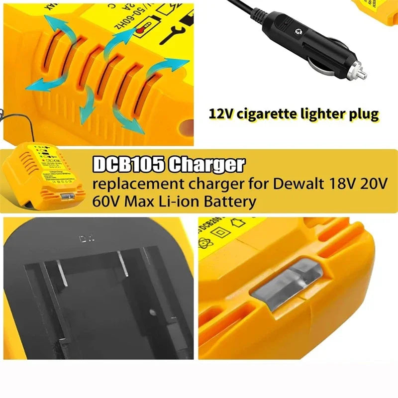 Dewalt compatible JV Cigarette Lighter 12V Plug Mini Charger For Dewalt 18V 20V Lithium Battery Portable Vehicle Charger for DCB200 DCB203 DCB205