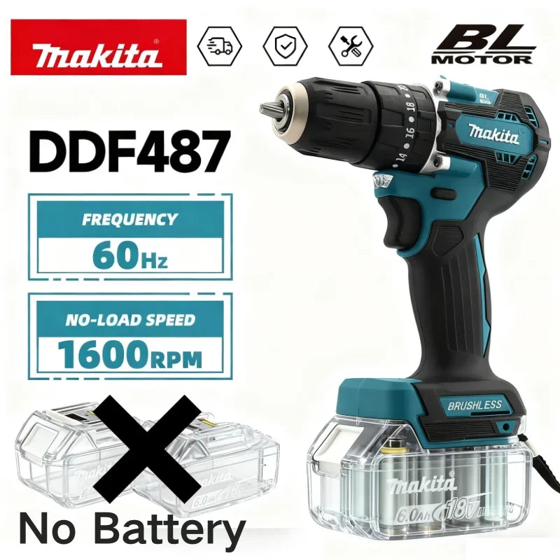 Makita DDF487 18V 10mm Brushless Handheld Electric Screwdriver 18V Lithium Battery Variable Speed for Household Appliance  Tool
