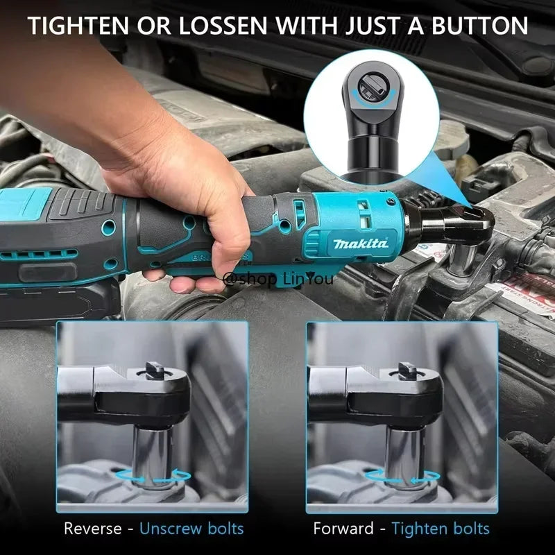 Makita 18V 1/2 or 3/8 Brushless Ratchet Right Angle Wrench Cordless Driver Multifunction Variable Speed Power Wrench LED Power Tools