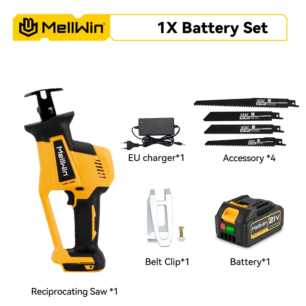 Makita Compatible 18V MELLWIN 3600W Cordless Brushless Electric Reciprocating Saw 12000SPM Wood Metal Pipe Cutting Saw Tool For Makita 18V Battery Pin