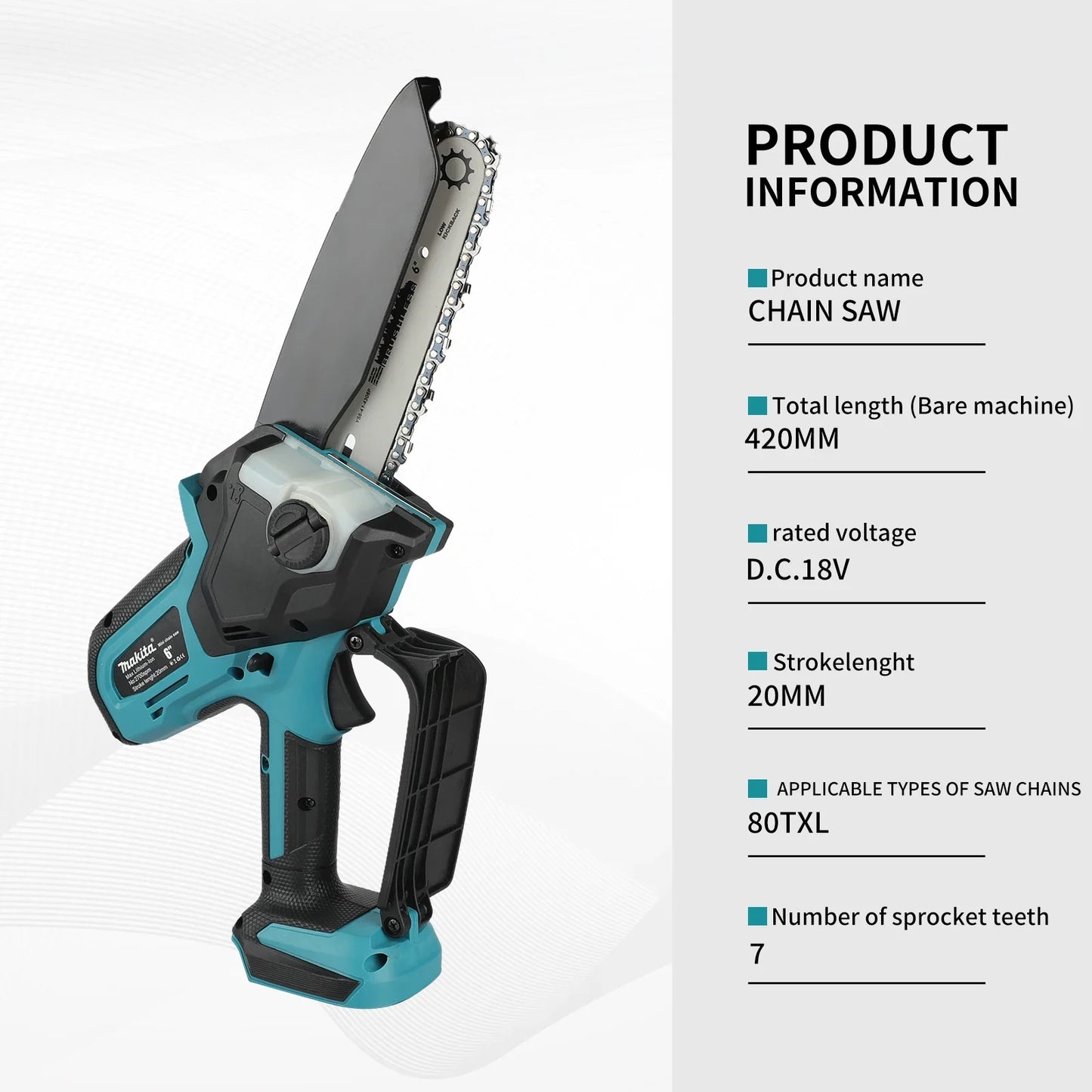 Makita 18V 8" Mini Chainsaw Makita 18V 8 Inch Chain Saw Electric Saw Handheld Portable Wood Logging Chainsaw Garden Pruning Wood Power Tool for 18V Battery