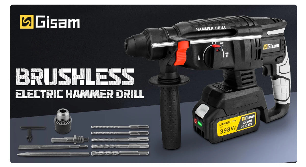 Gisam JV Brushless Electric Hammer Drill 26MM Multifunctional Cordless Rechargeable Screwdriver Tool For Makita 18V Battery Pins