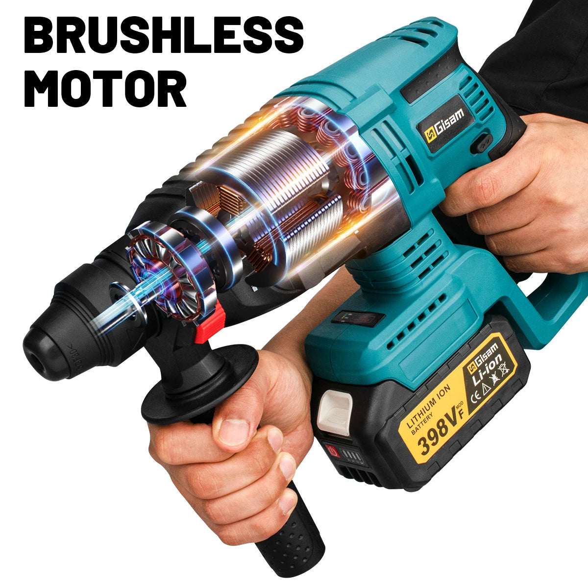 Makita Compatible 18V Gisam 26MM Brushless Electric Hammer Drill Multifunctional Cordless Rotary Hammer Impact Drill Tool For Makita 18V Battery Pin