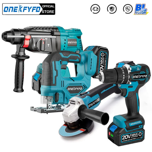 Makita Compatible 4 Pc Tool Sets Brushless Cordless Angle Grinder +Electric Hammer Drill +Jigsaw + 172 Electric Drill for Makita 18V Battery