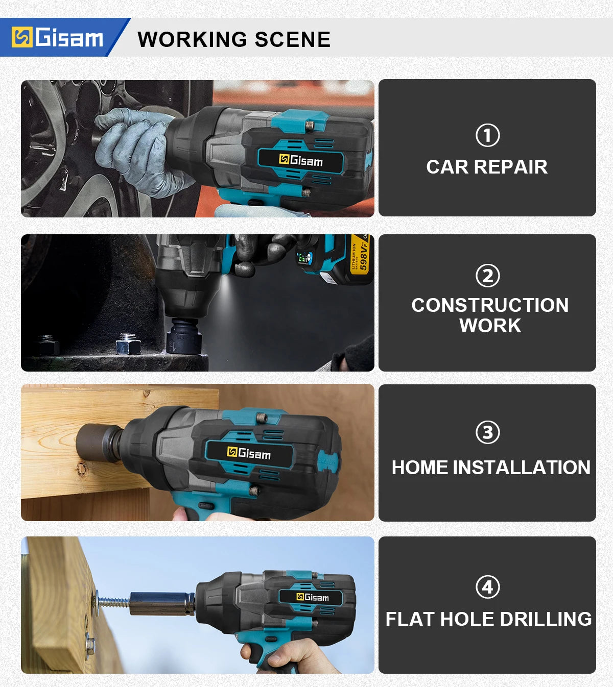 Makita compatible 18V Gisam 3100N.M High Torque Brushless Electric Impact Wrench 3/4 inch Cordless Electric Wrench Tools For Makita 18V Battery Pin