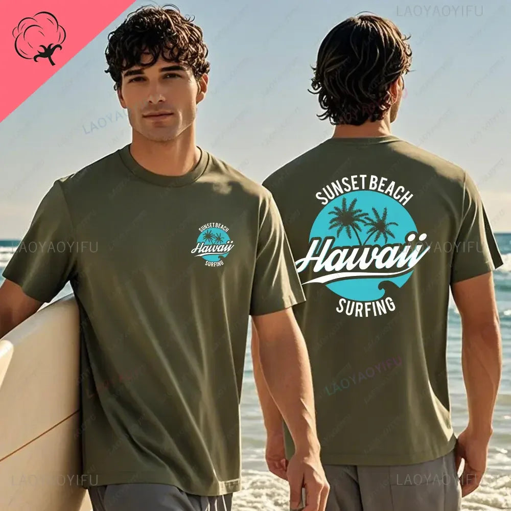 Hawaiian Traditions North Shore JV Printed Hawaii Surfing Men Women White High Qulaty Cotton T-shirt Comfortable Beach-style Surf Tee Tops