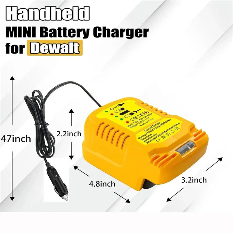 Dewalt compatible JV Cigarette Lighter 12V Plug Mini Charger For Dewalt 18V 20V Lithium Battery Portable Vehicle Charger for DCB200 DCB203 DCB205