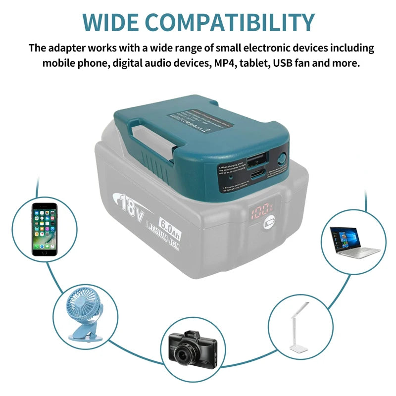 Makita Compatible 18V With USB With Type-C Battery Holder For Makita 18V Battery BL1840 BL1850 BL1860 Charger Adapter Charging