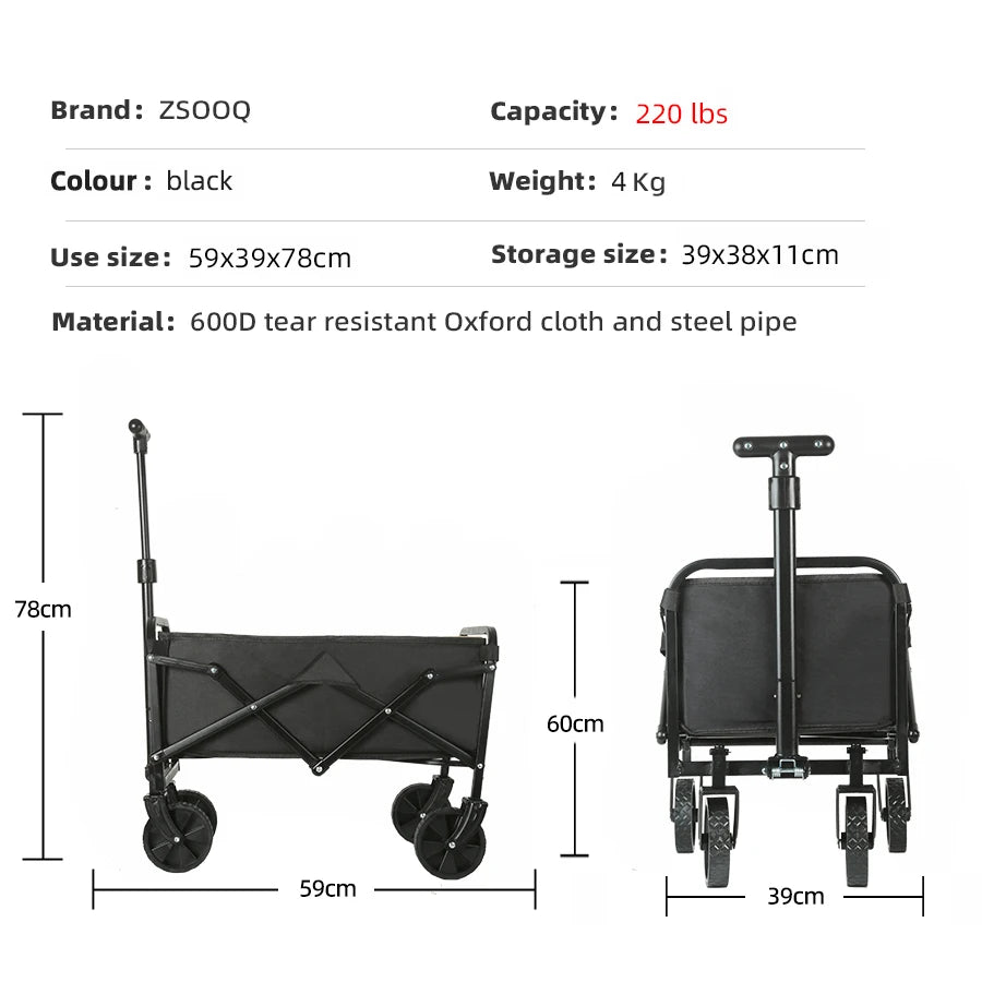 Trolley beach wagon JV Heavy Duty Large Capacity Folding Wagon Outdoor Portable Utility Cart Collapsible Pull Trolley for Shopping Beach Garden