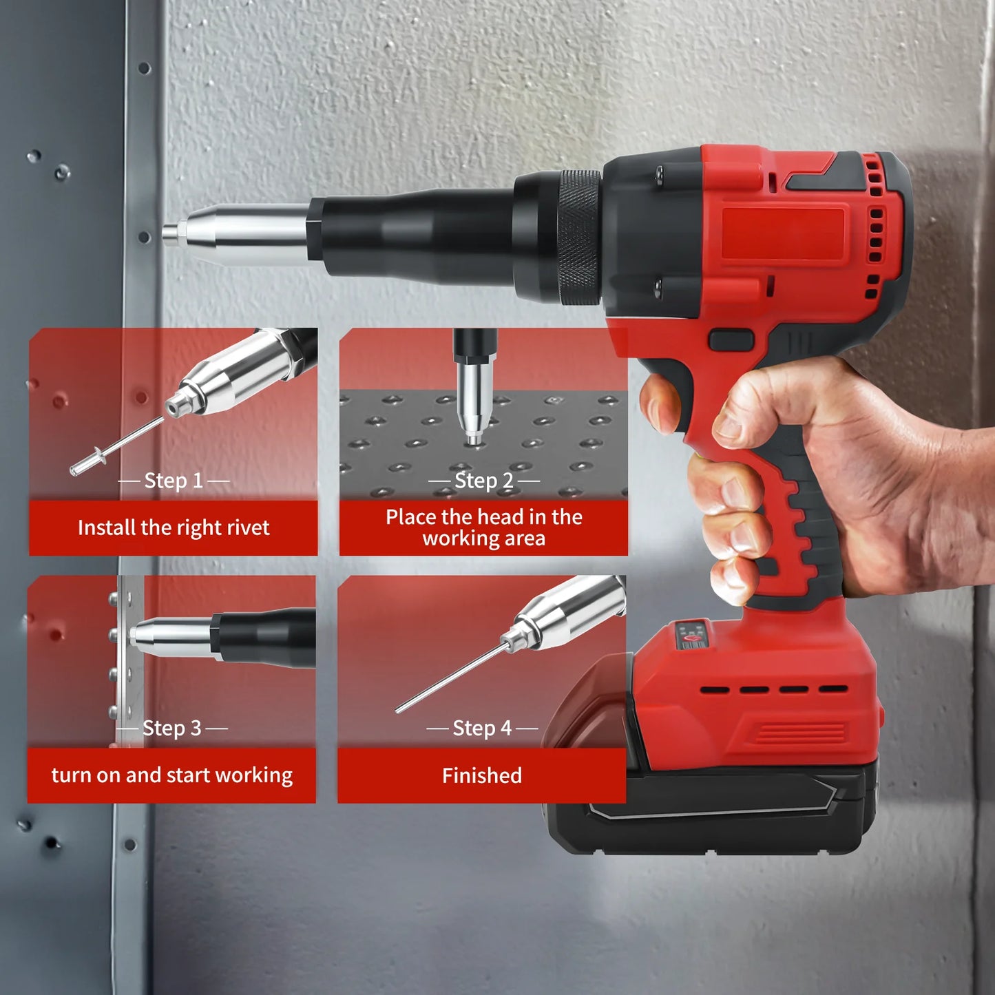 Milwaukee compatible Brushless Electric Rivet Gun 2.4-4.8mm