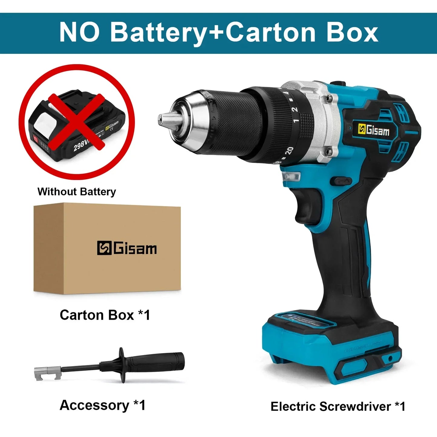 Makita Compatible 18V Gisam 650NM Brushless Electric Impact Drill 13MM Chuck Driver Cordless Electric Screwdriver Tool for Makita 18V Battery Pins