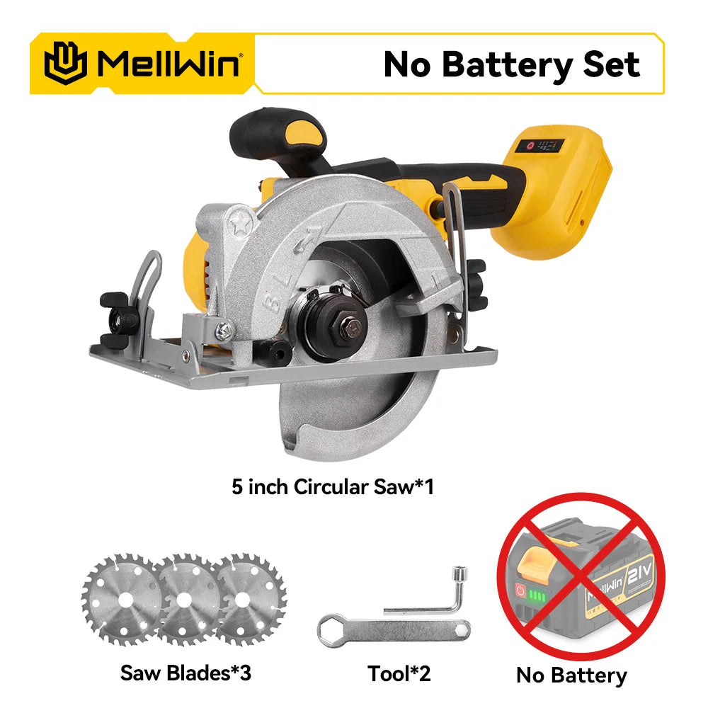 Makita Compatible 18V MELLWIN 5 Inch Electric Brushless Circular Saw 125MM Cordless Multi-Angle Saw Woodworking Power Tool For Makita 18V Battery Pin
