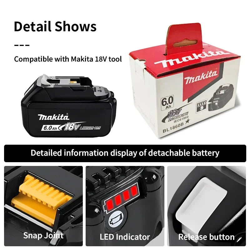 Makita Original 6.0Ah 18V battery TBW high-energy battery replaceable Makita BL1860B