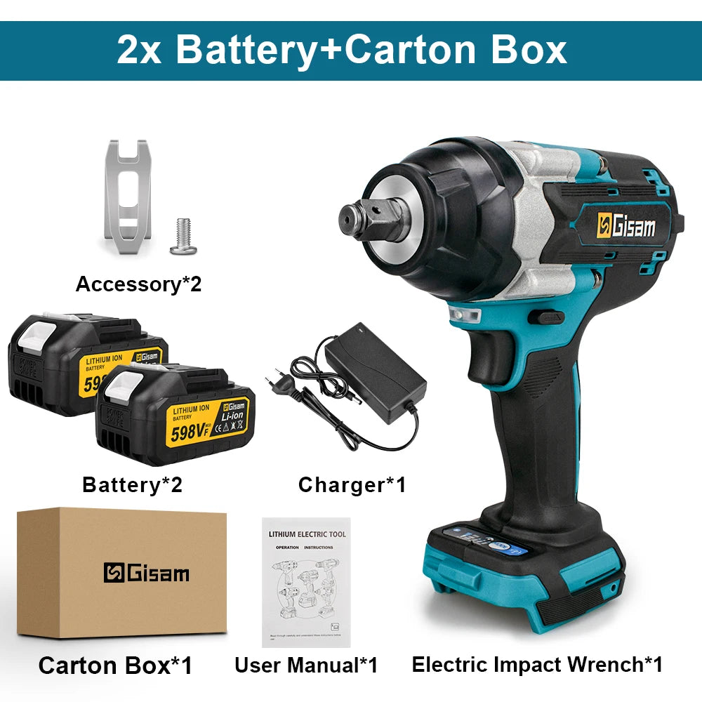 Makita 18V compatible Gisam 1800N.M Torque Brushless Electric Impact Wrench 1/2 inch Screwdriver Cordless Wrench Power Tool For Makita 18V Battery pin