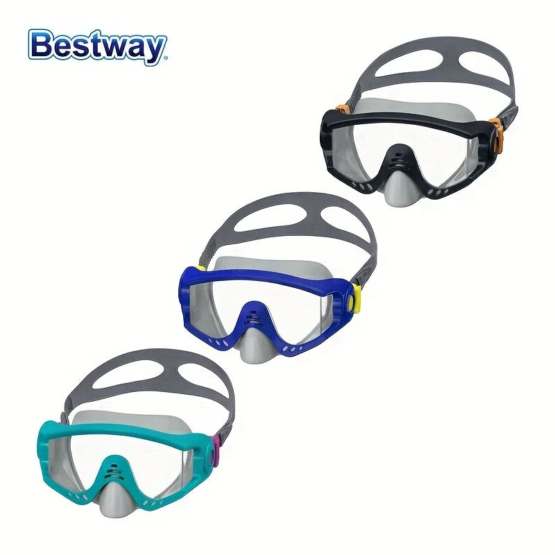 Bestway 22044 3 JV Colours/1 Swimming Goggle SetAdjustable Silicone Headband, Snorkelling Diving MaskPanoramic HD Swimming Mask