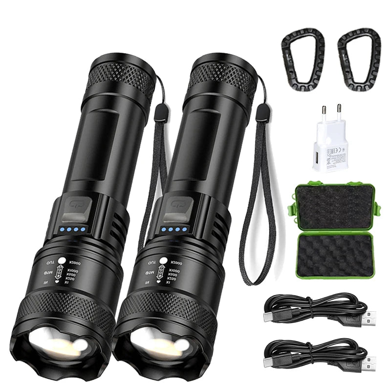 Torch Super Bright P50 JV Flashlight USB Rechargeable LED Long Range Tactical Torch Outdoor Waterproof Emergency Camping Fishing Lantern