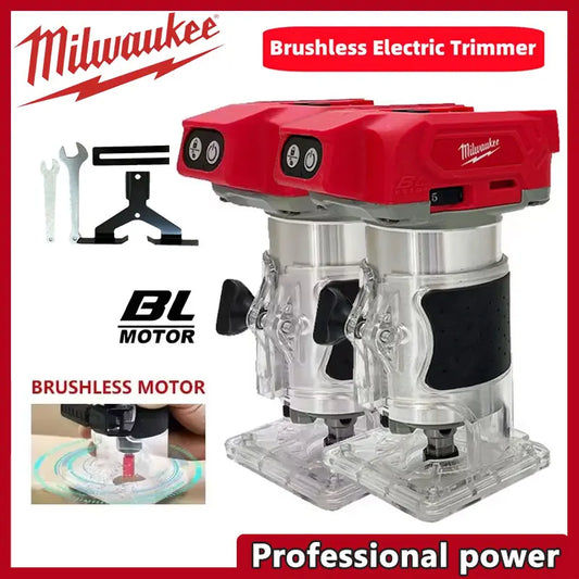 Milwaukee 18V Brushless Electric Trimmer 800W 30000RPM Cordless Compact Router 5-Speeds Woodworking Trimming Machine For 18V Battery