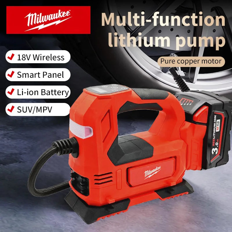 Milwaukee 18V 150PSI Cordless Electric Air Pump Tire Inflator Air Compressor with Digital Pressure Gauge For Milwaukee 18V Battery