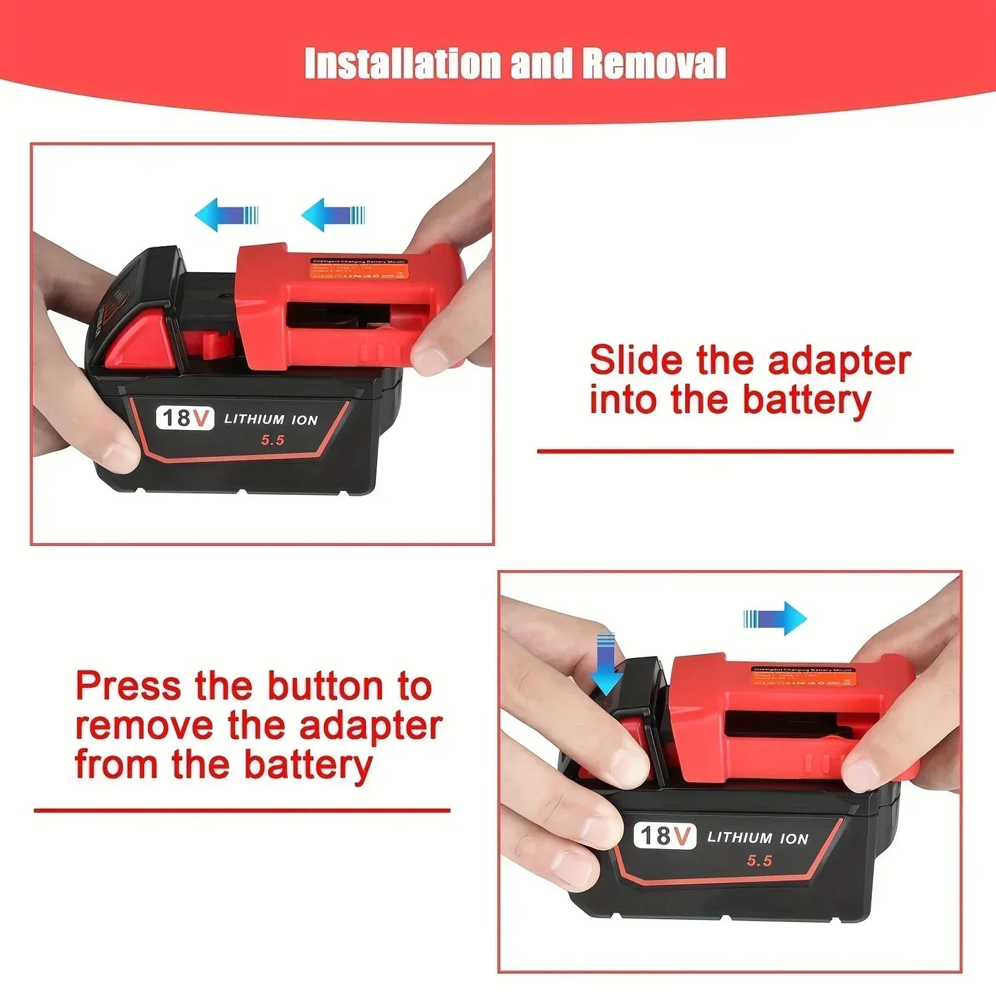 Milwaukee Compatible USB Charger Adapter Compatible For Milwaukee M18 18V Battery, Dual Output Port With USB And Type-C Charging Interface