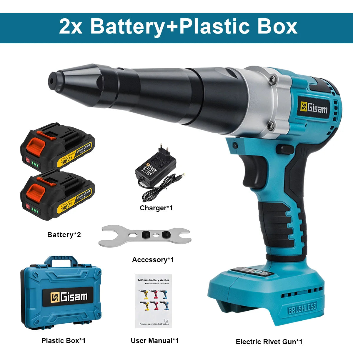 Makita compatible 18V Gisam 25000N Brushless 18V Electric Rivet Gun Cordless Rivet Nut Gun Drill Insert Automatic Riveting Tool For Makita 18V Battery Pin