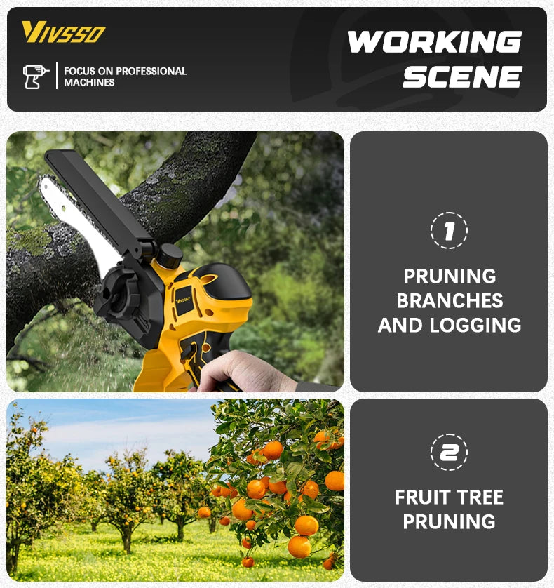 DeWalt Compatible JV 18V 20V Max VIVSSO Electric Chain Saw Rechargeable Woodworking Saw 8 Inch Mini Chain Saw Garden Pruning Saw Tool For Dewalt 20v Battery Pins