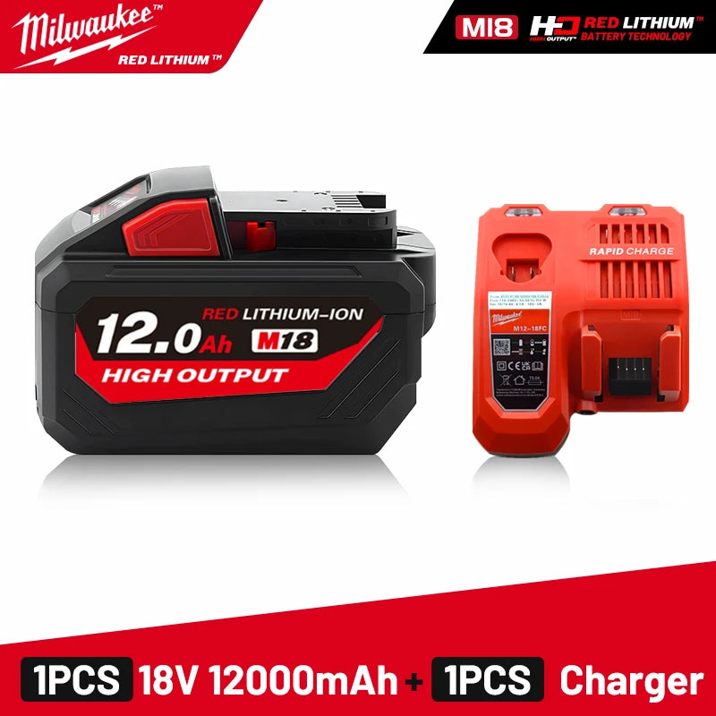 Milwaukee Original M18 12.0Ah 18V M18HB12 XC HD lithium battery- 1pk, 2pk and 3pk with charger options