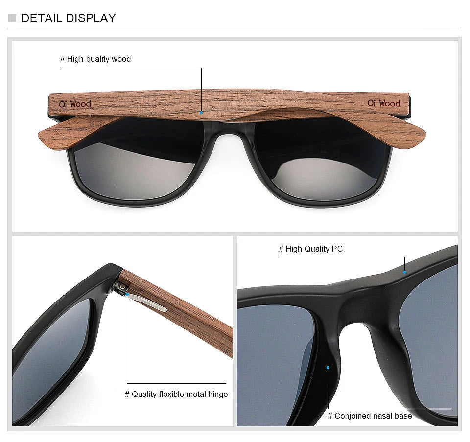 Oi Wood JV Brand Natural Wooden Sunglasses Men Polarized Fashion Sun Glasses Original Wood Oculos De Sol Masculino New TR90 Frames