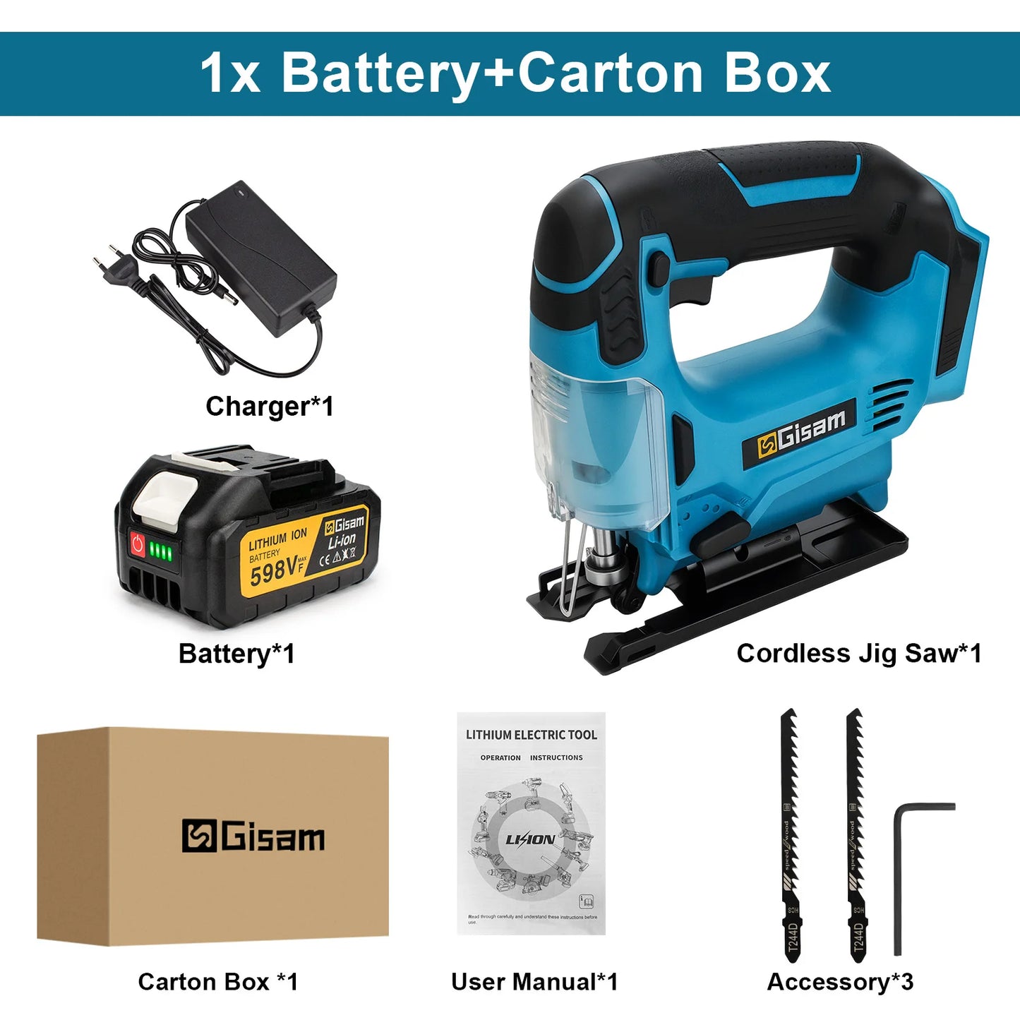 Makita Compatible 18V Gisam 26mm Electric Jigsaw Portable Cordless Saw Multi-Function Wood Cutting Woodworking Machines For Makita 18V Battery pin