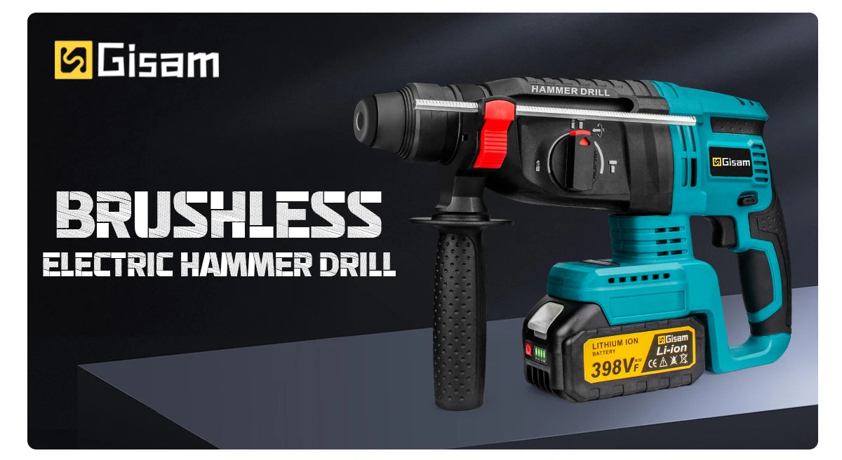 Makita Compatible 18V Gisam 26MM Brushless Electric Hammer Drill Multifunctional Cordless Rotary Hammer Impact Drill Tool For Makita 18V Battery Pin