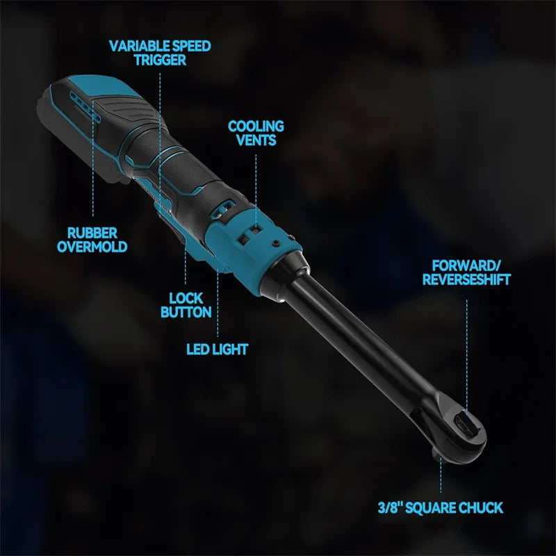 DeWalt Makita Milwaukee Compatible 18V 20V Max JV 3/8" Extended Cordless Ratchet Wrench , Electric Power Ratchet with LED Light For Makita/Dewalt/Milwaukee 18V Li-ion Battery