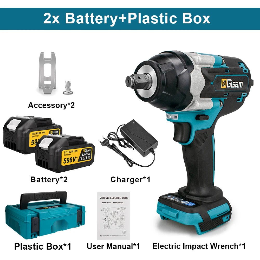 Makita 18V compatible Gisam 1800N.M Torque Brushless Electric Impact Wrench 1/2 inch Screwdriver Cordless Wrench Power Tool For Makita 18V Battery pin
