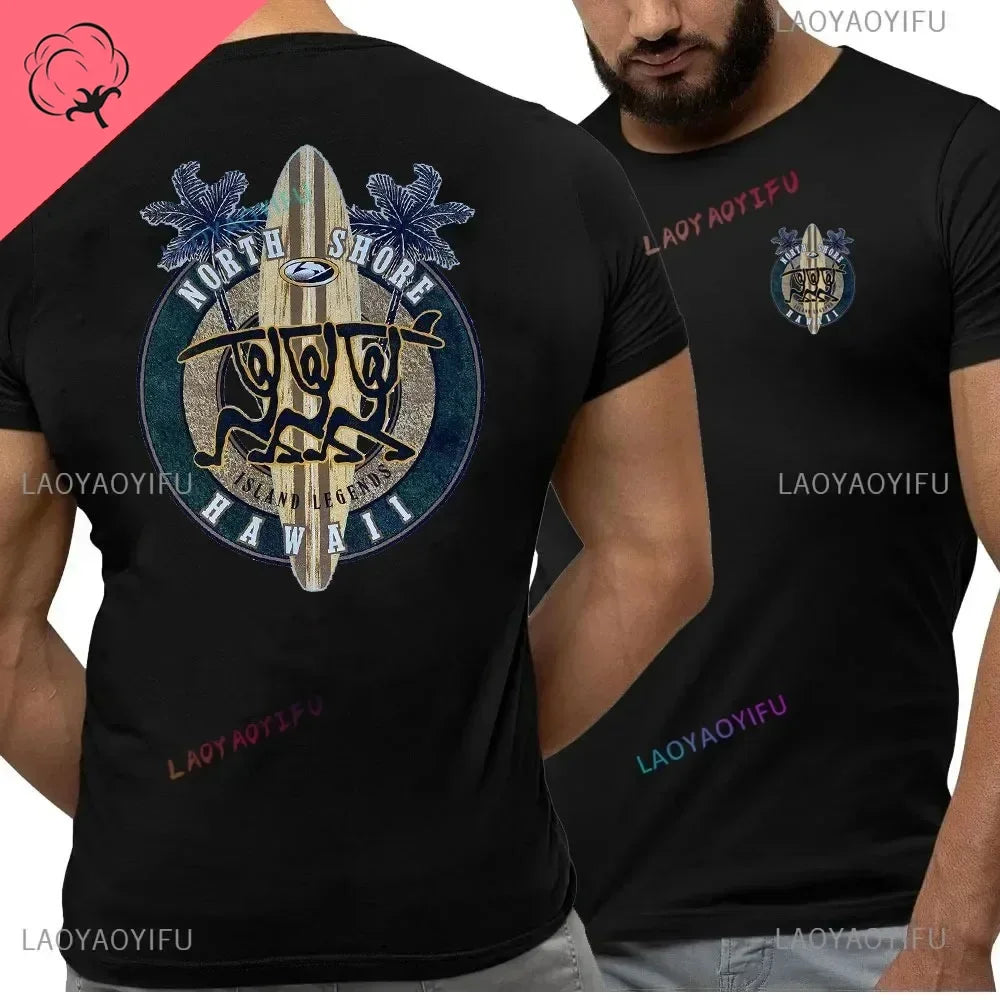 Hawaiian Traditions North Shore JV Printed Hawaii Surfing Men Women White High Qulaty Cotton T-shirt Comfortable Beach-style Surf Tee Tops