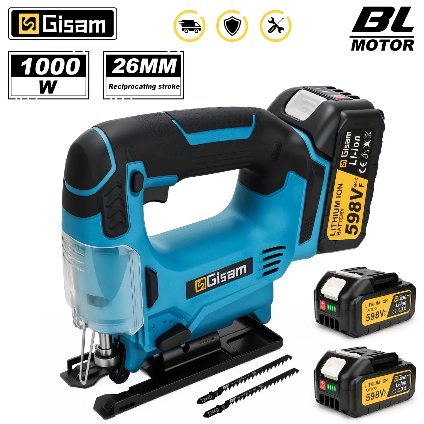 Makita Compatible 18V Gisam 26mm Electric Jigsaw Portable Cordless Saw Multi-Function Wood Cutting Woodworking Machines For Makita 18V Battery pin
