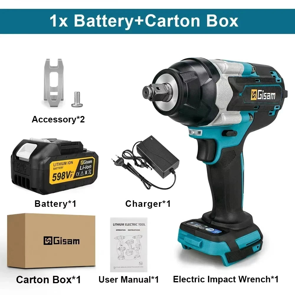 Makita 18V compatible Gisam 1800N.M Torque Brushless Electric Impact Wrench 1/2 inch Screwdriver Cordless Wrench Power Tool For Makita 18V Battery pin