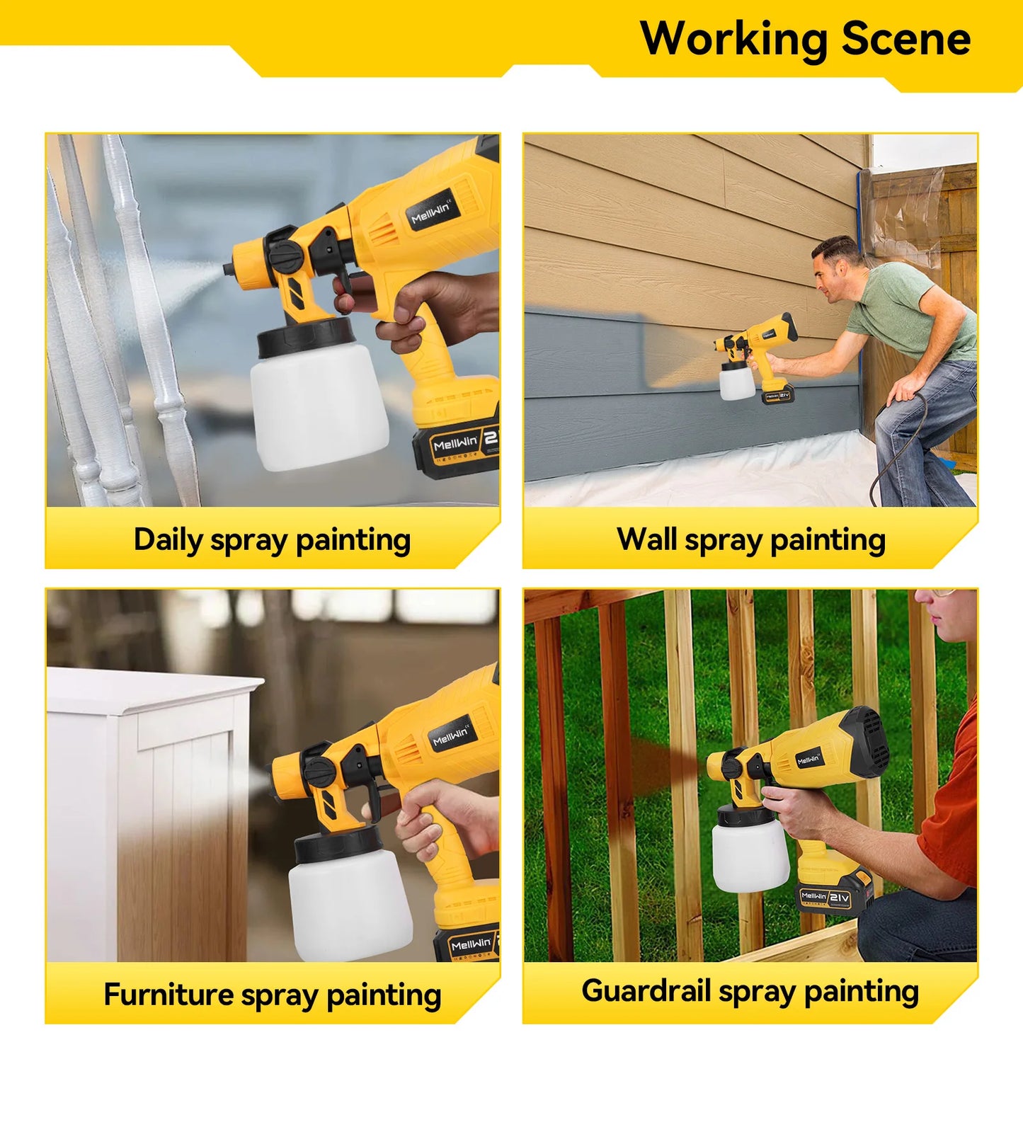 Makita Compatible 18V MELLWIN 1000ML Cordless Electric Spray Gun Household Paint Sprayer Furniture Steel Coating Airbrush For Makita 18V Battery Pin