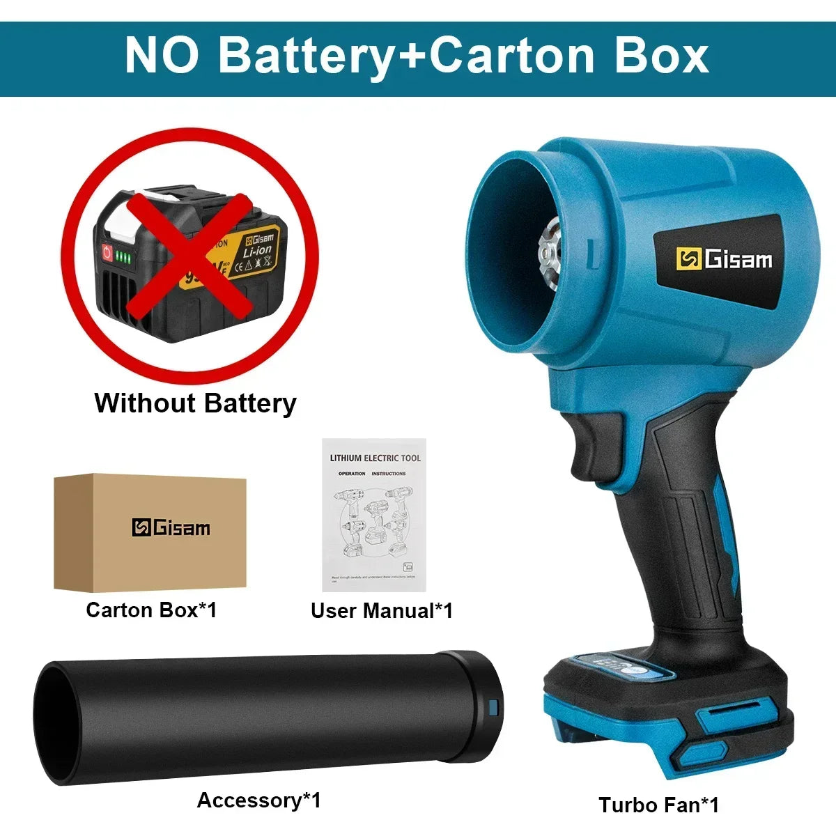 Makita Compatible 18V Gisam 300000RPM 400M/S Brushless Electric Turbo Blowers Jet Fan Handheld Leaf Blower Dust Blowing for Makita 18V Battery Pins